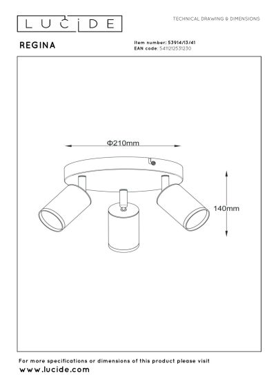 Lucide REGINA - Ceiling spotlight - Ø 21 cm - 3xGU10 - Taupe